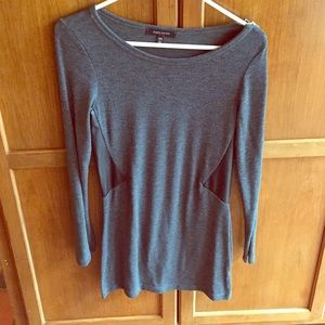 Grey dress with fau leather cutouts